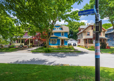 Colorful historic homes along mulberry street in the south wedge neighborhood of rochester, ny