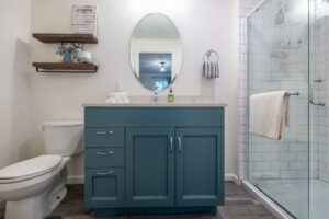 415 Oakridge Drive, Rochester, Ny 14617 5 Beautifully updated full bathroom with quartzite vanity and subway tile shower at 415 oakridge drive